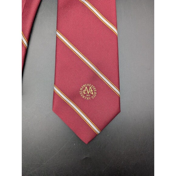 Vintage Manchester Country Club Tie Red Stripe MCC NH New Hampshire EST 1923 - Picture 1 of 4